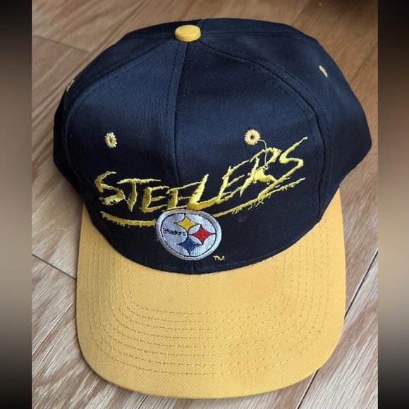 Vintage Pittsburgh STEELERS Snapback Hat Cap Adjustable NFL AJD Tag 90s Black - Picture 1 of 3